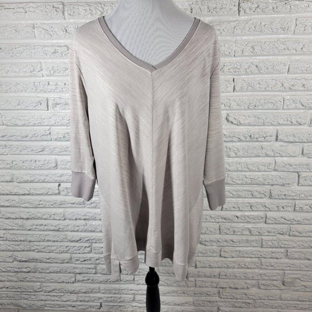 H by Halston Womens Sweatshirt 1X Plus Tunic 3/4 Sleeve Lightweight Gray GRA10E